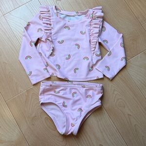 Baby Gap Girls Pink Rainbow Ruffle Long Sleeve Rashguard Swimsuit Size 2T
